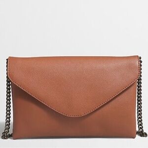 J. Crew Factory Cognac Leather Envelope Chain Strap Clutch/shoulder Bag
